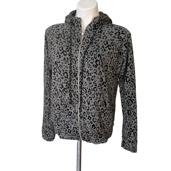 SUNDRY Gray/Black Leopard Print Front Zip Very Soft Hoodie Size 2, Medium - Picture 7 of 12